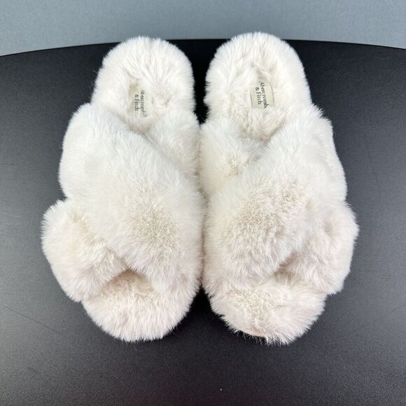 Abercrombie Fitch Faux Fur Slippers Size M/L Criss Cross Slip On Open Toe Shoes* - Picture 2 of 13